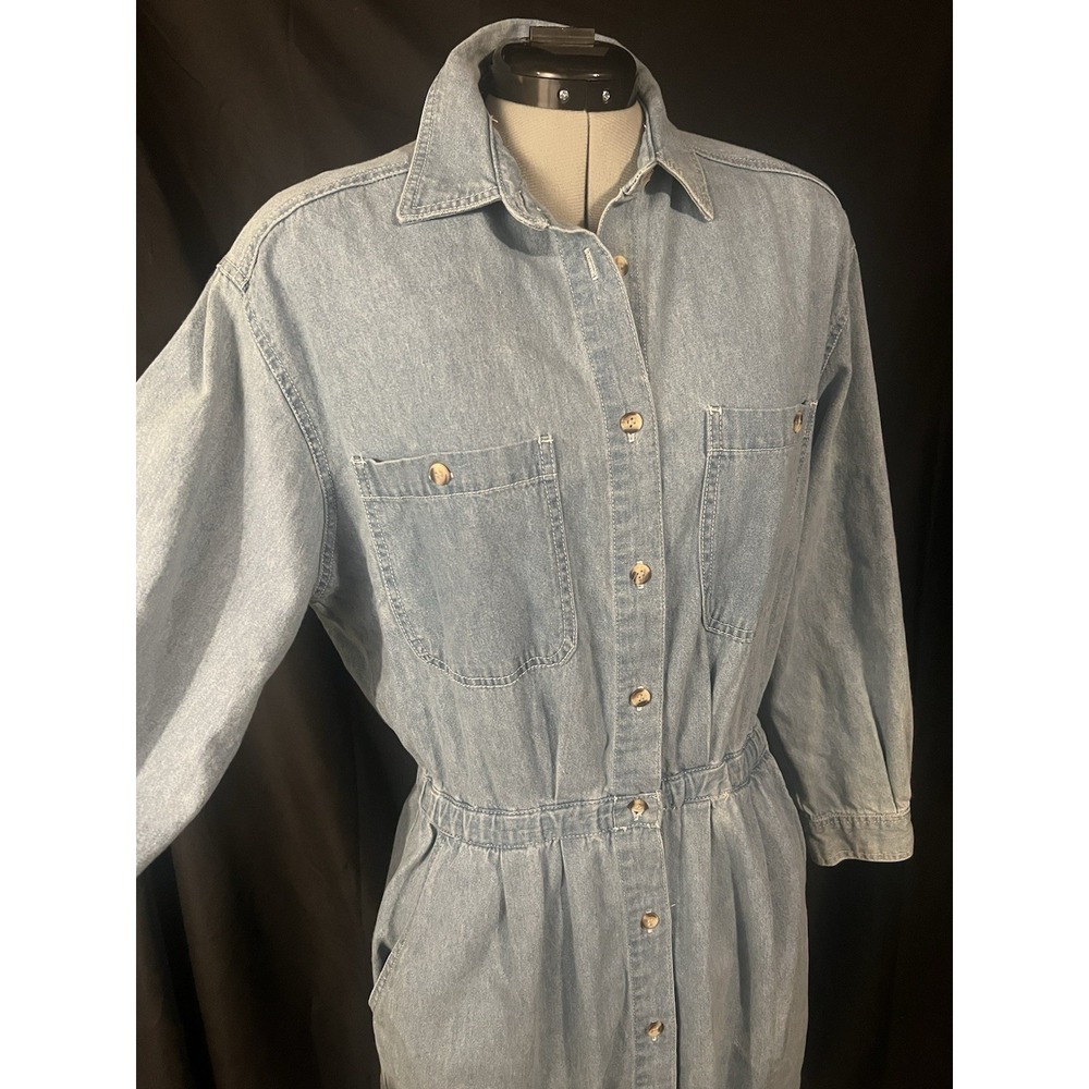 VTG 90s FADS Jean Dress Women's Denim Button Down Shirt Dress Long Leave Sz M